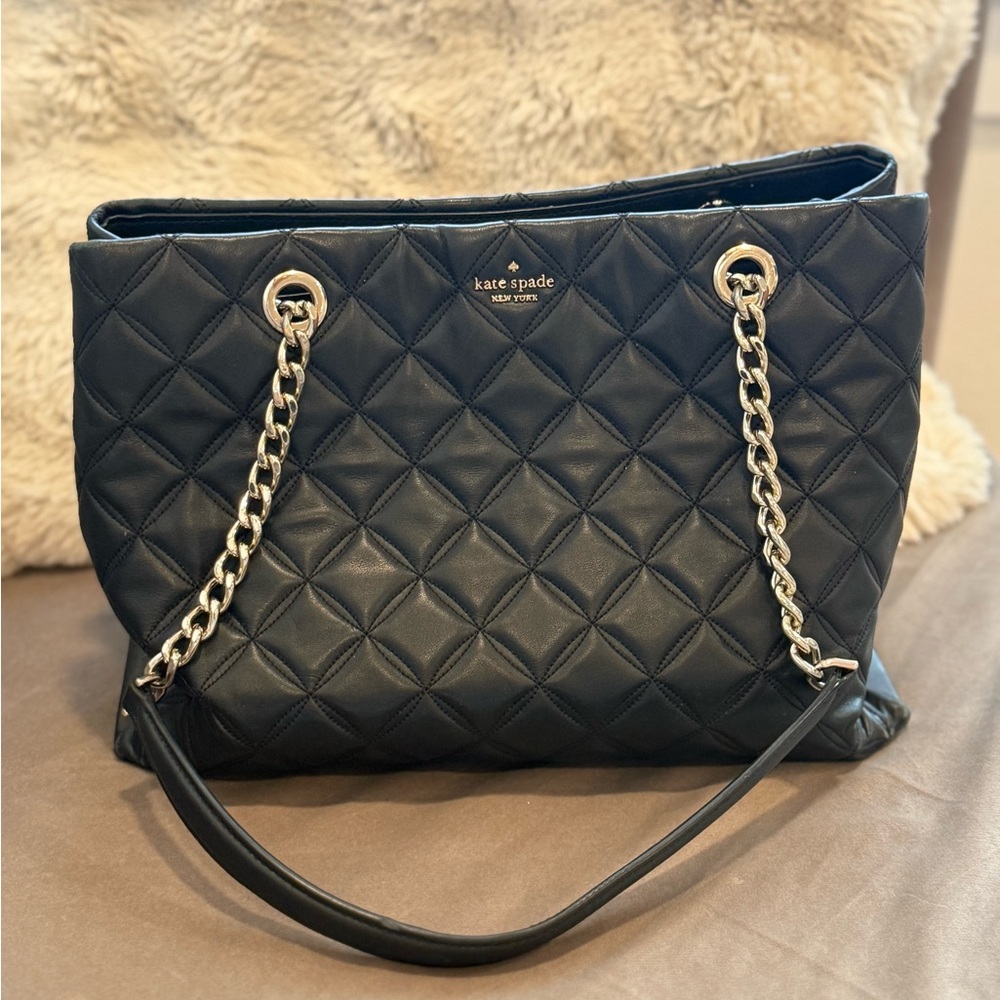 Kate Spade Navy Quilted Tote with Chain Handles